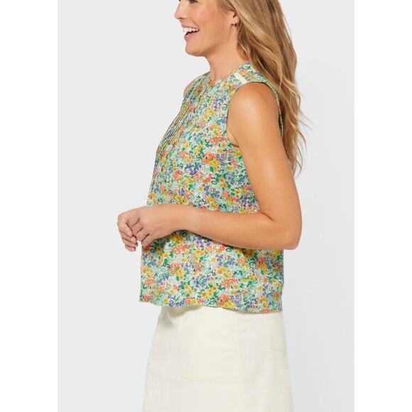 Duluth Trading Women's Artisan Hemp Pin-Tuck Tank In Multi Ditsy Garden Floral - Picture 4 of 9